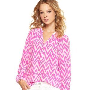 Lilly Pulitzer Elsa Silk Top Blouse Women S Chevron Pink Barbie Resort Preppy